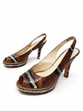 Prada Python Leather Peep Toe Slingback Platform Heels Womens Size EU 38